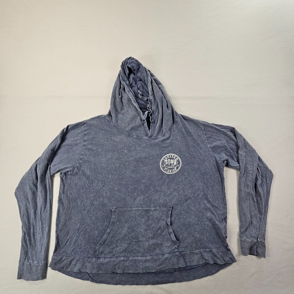 Jupiter Florida Stay Salty Blue Hooded Lightweight Pullover Sweatshirt Women's L
